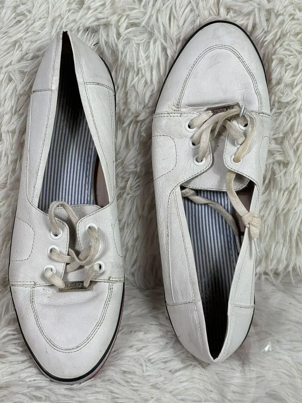 Velez Shoes Womens Size 9 White Leather Lace Up Casual Sneakers Flats Boat Style